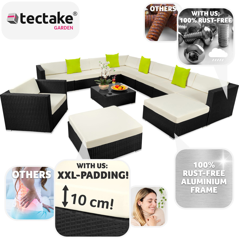 tectake Las Vegas 11 Seater Black Polyrattan Garden Corner Lounge Set Image 4