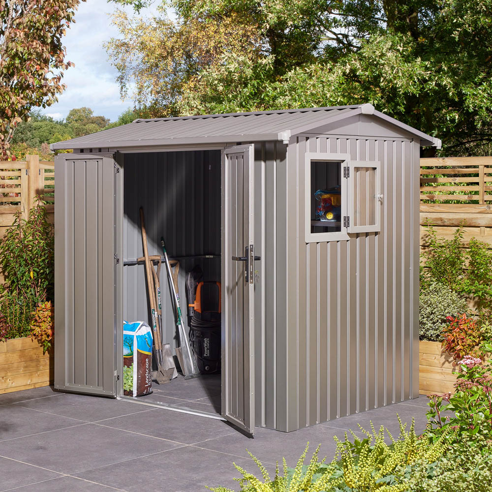 Rowlinson 8 x 6ft Grey Brentvale Premium Apex Metal Garden Shed Image 9