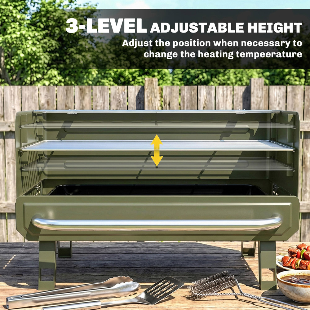 Outsunny Green Portable Barbecue Grill with Adjustable Grates Image 5
