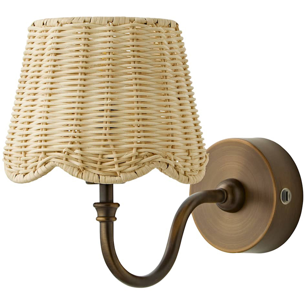 ValueLights Lowe Rattan Taper Shade Brass Portable Rechargeable Wall Light with Bulb Image 1