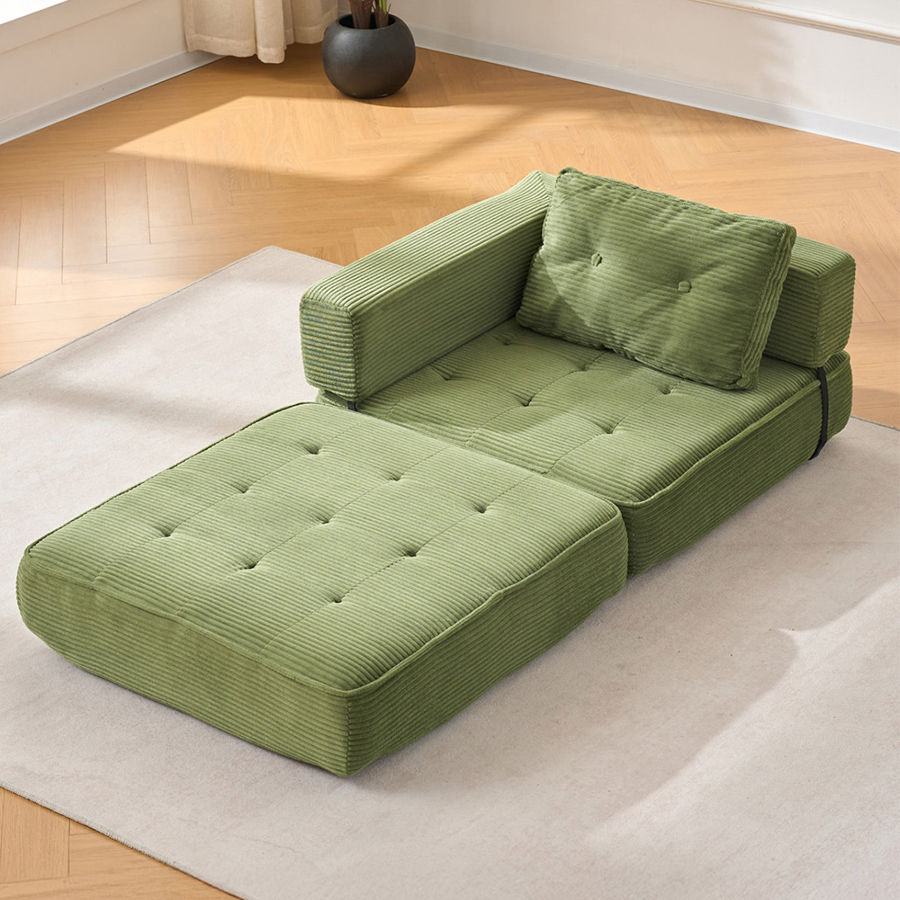 Living and Home Single Seater Green Foldable Corduroy Upholstered Sofa Bed Image 7