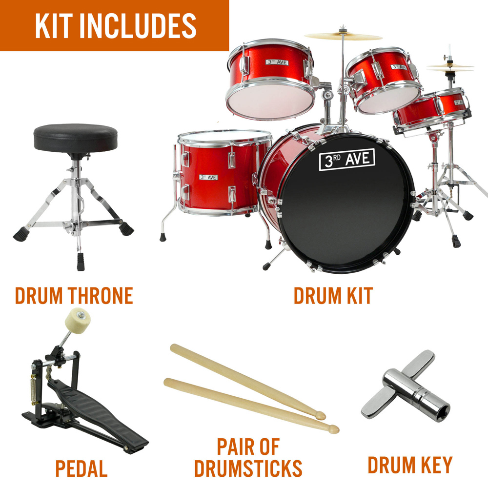 3RD AVENUE 5 Piece Red Beginner Drum Kit Image 2