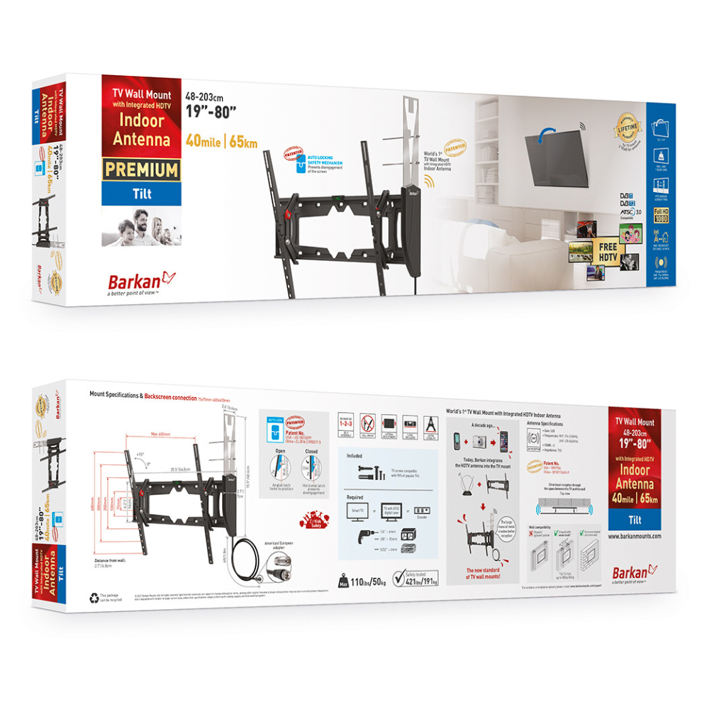 Barkan 19 to 83 inch TV Wall Mount Bracket with Integrated HDTV Antenna Image 8