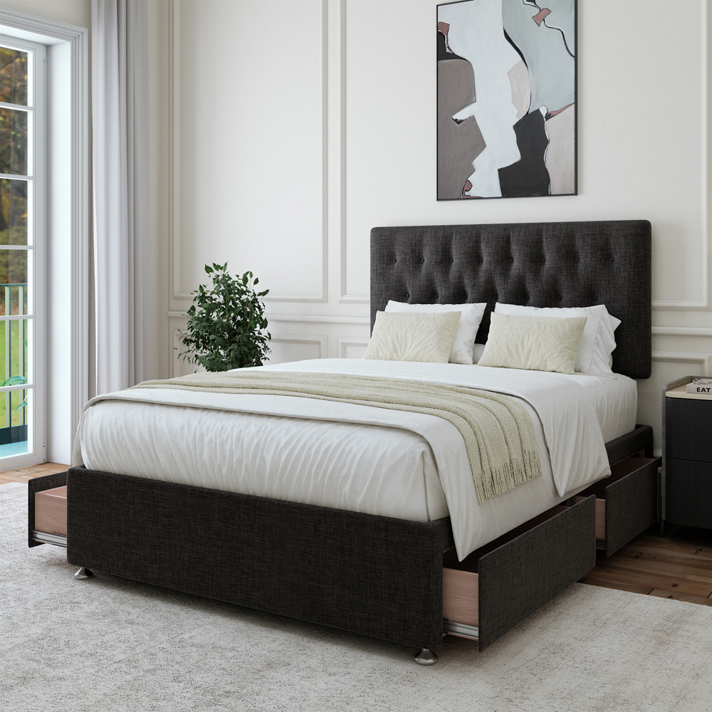 Bedmaster Super King Charcoal Linen 4 Drawer Divan Base with Lona Headboard Image 2