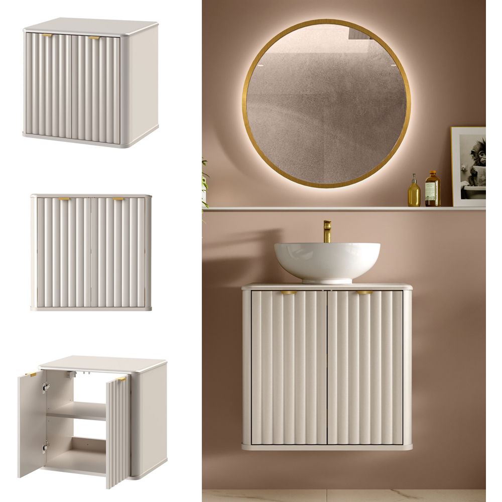 Impact Furniture Oren 2 Door Cashmere Beige Fluted Wall Hung Under Sink Vanity Unit 600mm Image 8