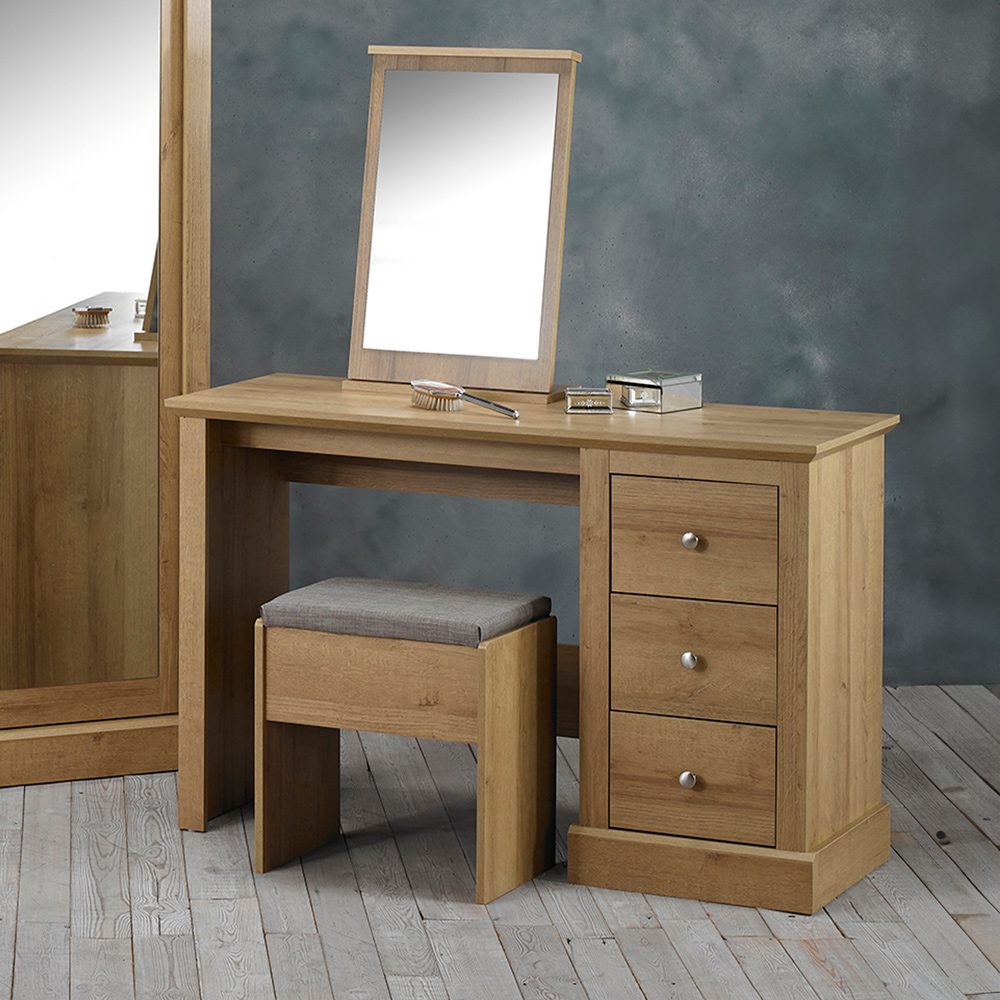 LPD Furniture Devon 3 Drawer Oak Dressing Table Set Image 4