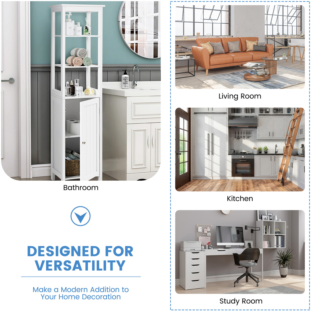 Costway Single Door 3 Shelf White Freestanding Floor Cabinet Image 8