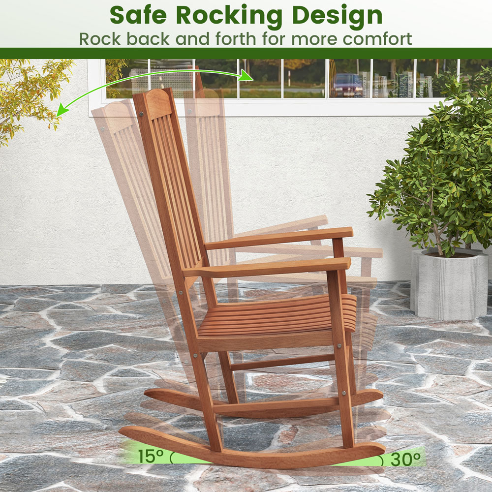 Costway Ergonomic Slatted Garden Rocking Chair Image 8