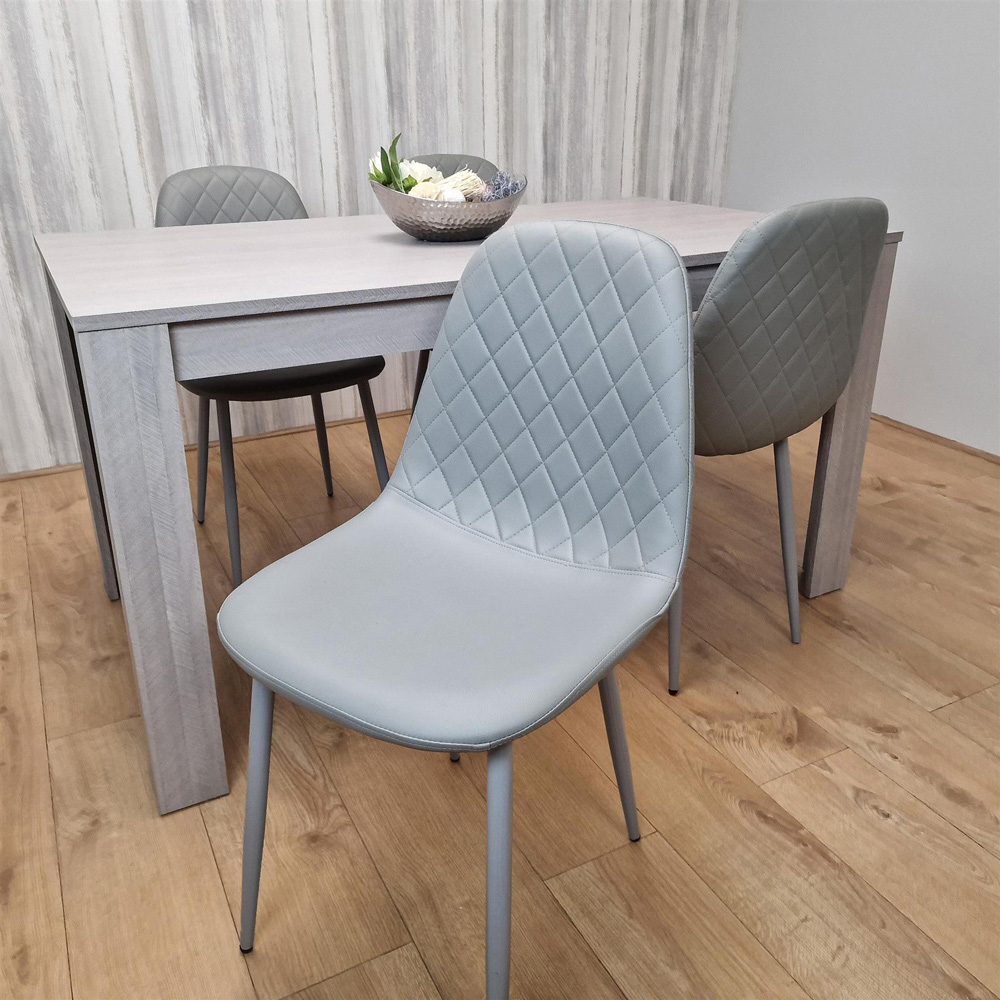 Kosy Koala 4 Seater Faux Leather Gem Pattern Rectangular Dining Set Grey Image 5