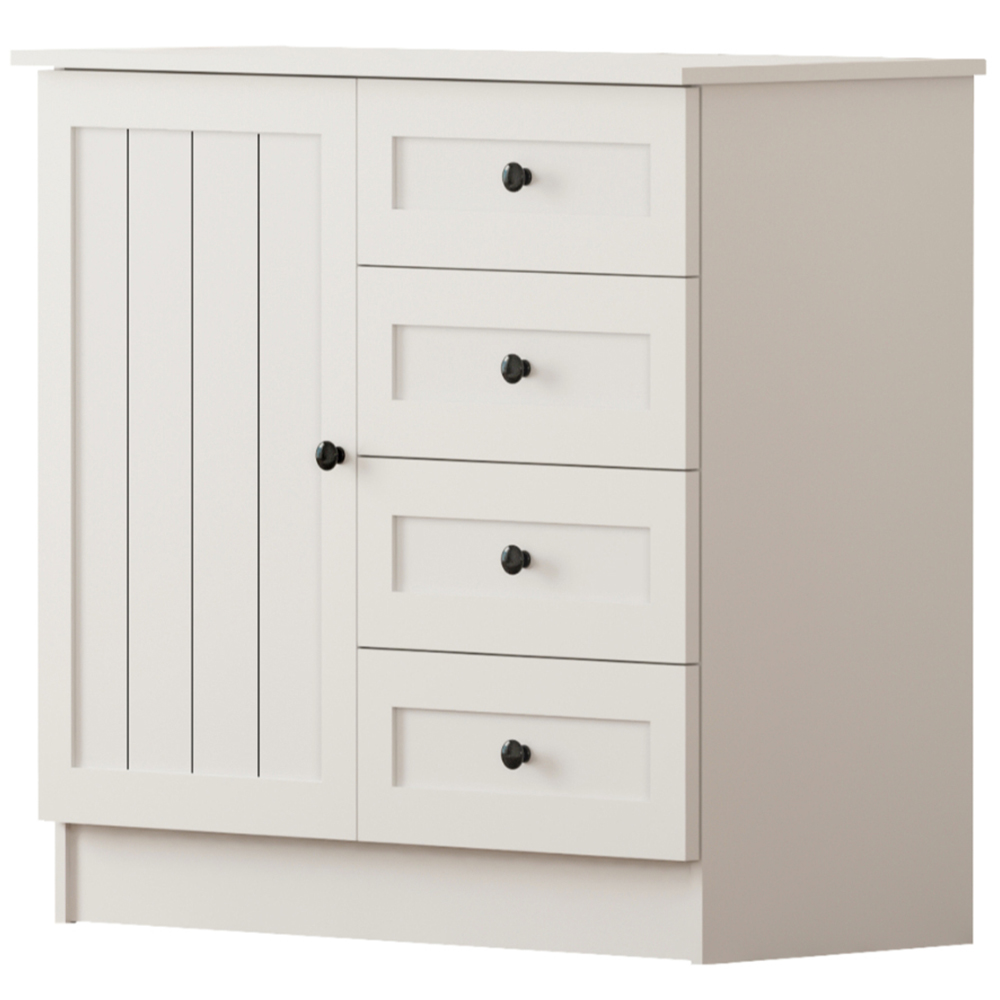 Evu VIENNA Single Door 4 Drawers White Sideboard Image 2