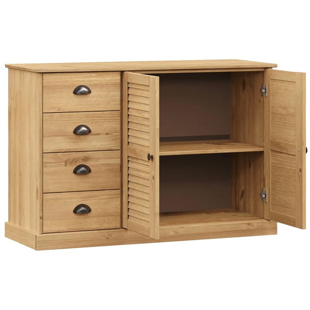 vidaXL Vigo 2 Shutter Door 4 Drawer Solid Wood Pine Sideboard Image 4