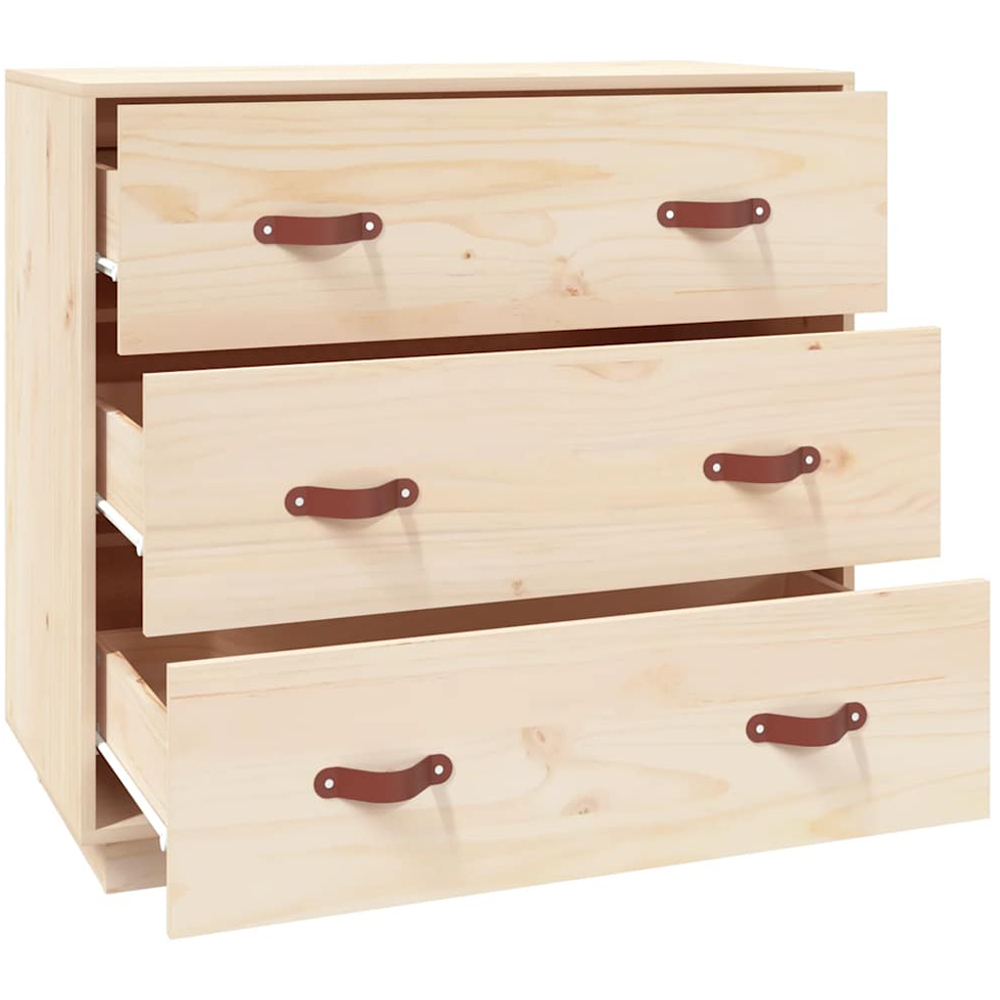 vidaXL 3 Drawer Natural Pine Wood Sideboard Image 4