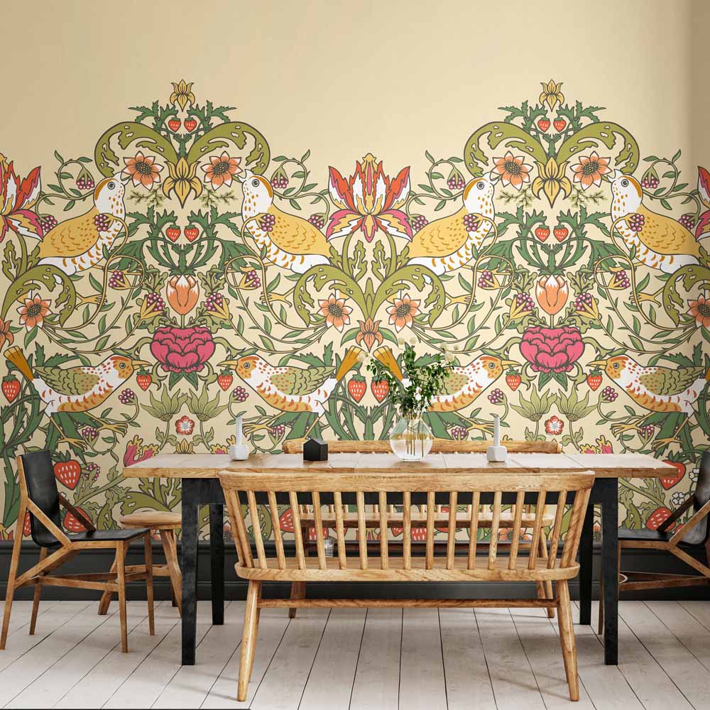 Origin Murals Birds Fruit and Foliage Gold Wall Mural Image 1