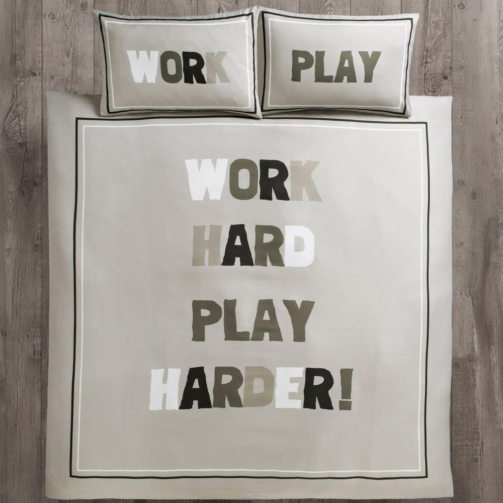 Velosso Single Grey Work Hard Play Harder Duvet Cover Set Image