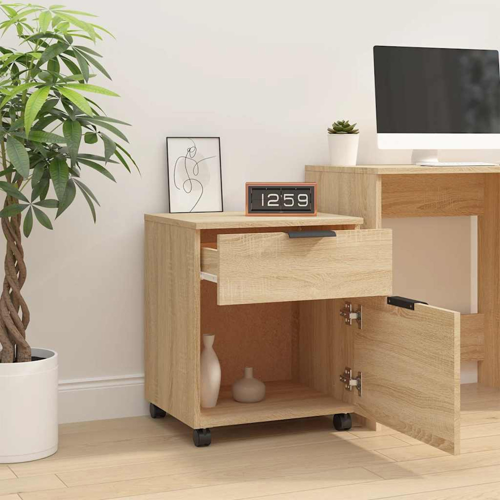 vidaXL Single Door Single Drawer Sonoma Oak File Cabinet with Swivel Wheels Image 8