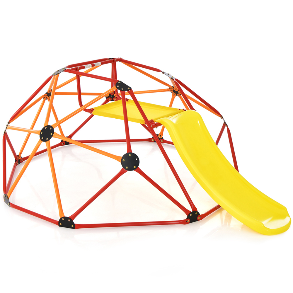 Costway Orange Geometric Dome Climber with Slide Image 1