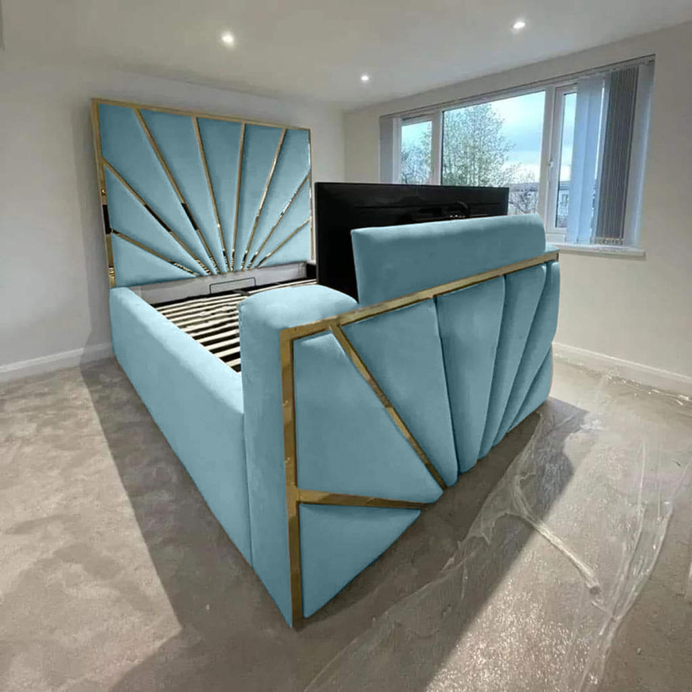 Eleganza Home Leniva King Size Duck Egg Plush TV Bed Frame with Headboard and Footboard Image 3