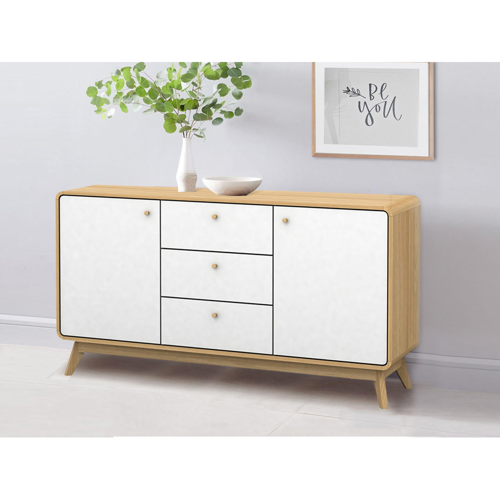 Loft24 Cassie 2 Door 3 Drawer Oak and White Sideboard Image 5