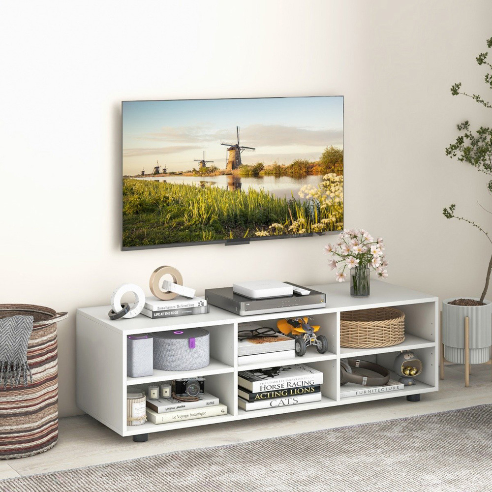 Costway 6 Shelf White TV Unit Image 4