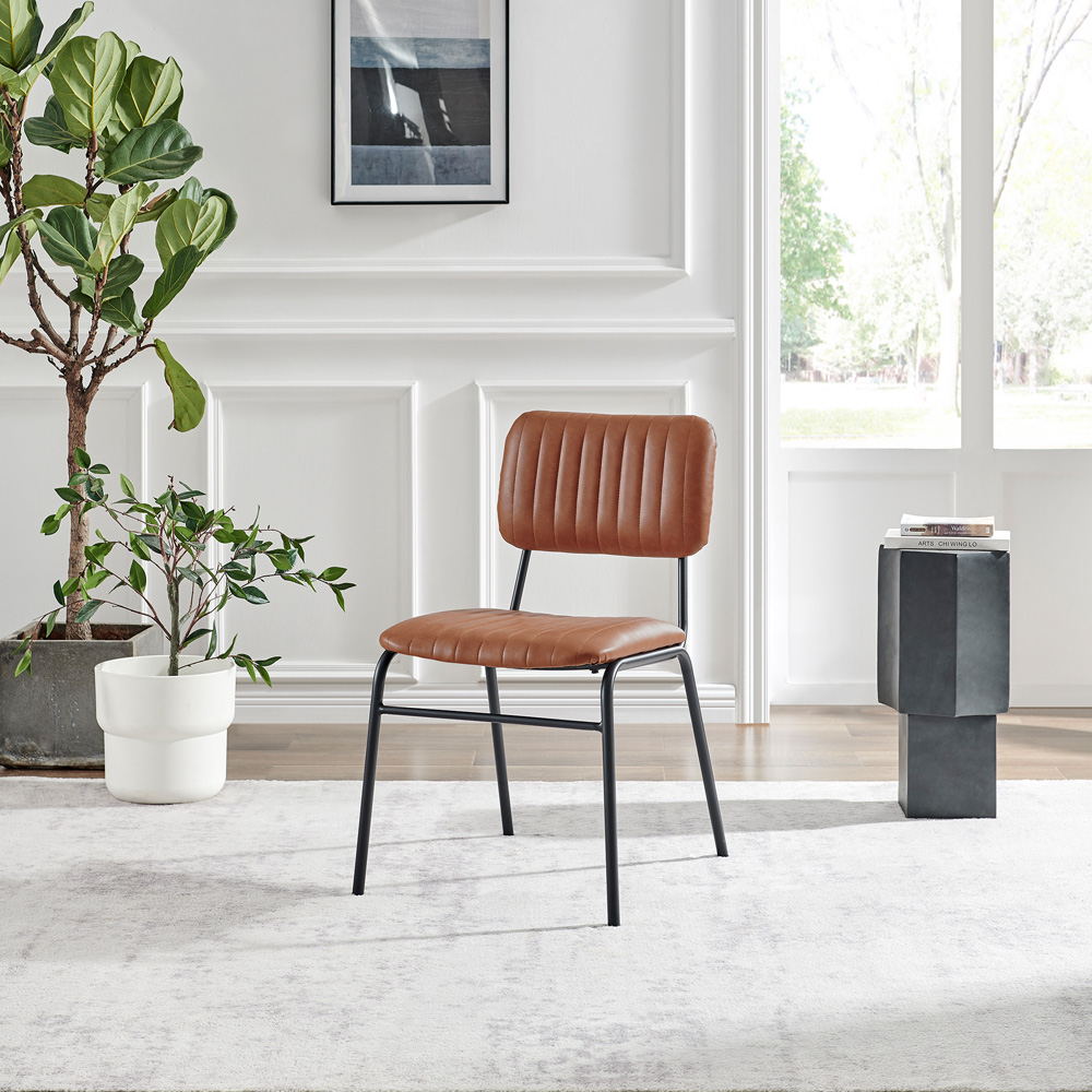 Furniturebox Guinn Set of 2 Tan and Black Faux Leather Dining Chairs Image 7