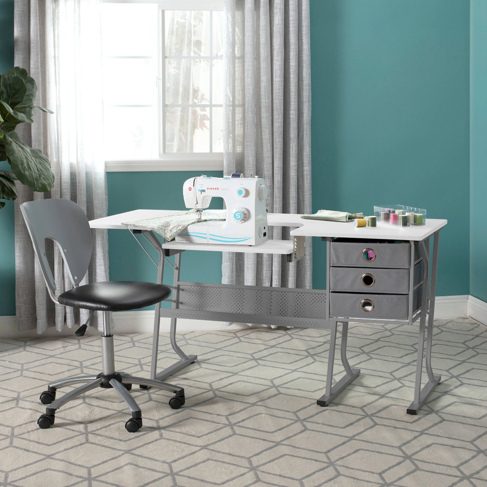 Sewing Online Eclipse 13376 3 Drawer Single Shelf Grey White Ultra Sewing Machine and Hobby Table Image 9
