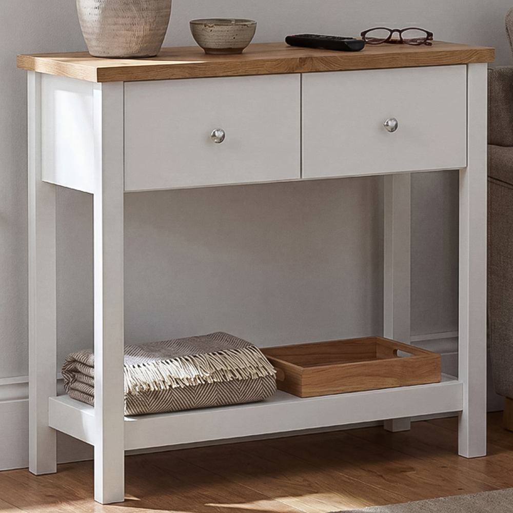 VIDA DESIGNS Arlington 2 Drawer White and Oak Console Table Image 1