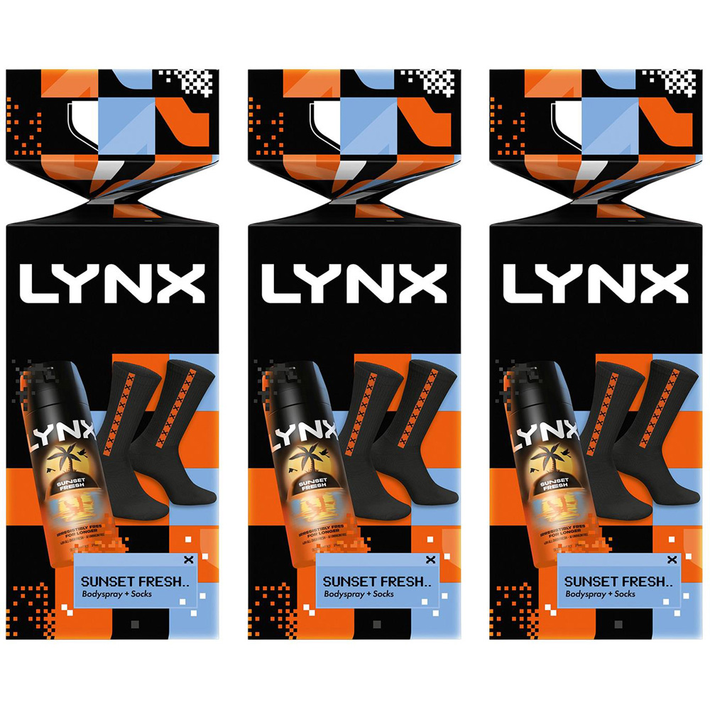 Lynx Sunset Fresh Body Spray and Socks Cracker Gift Set 3 Pack Image 1