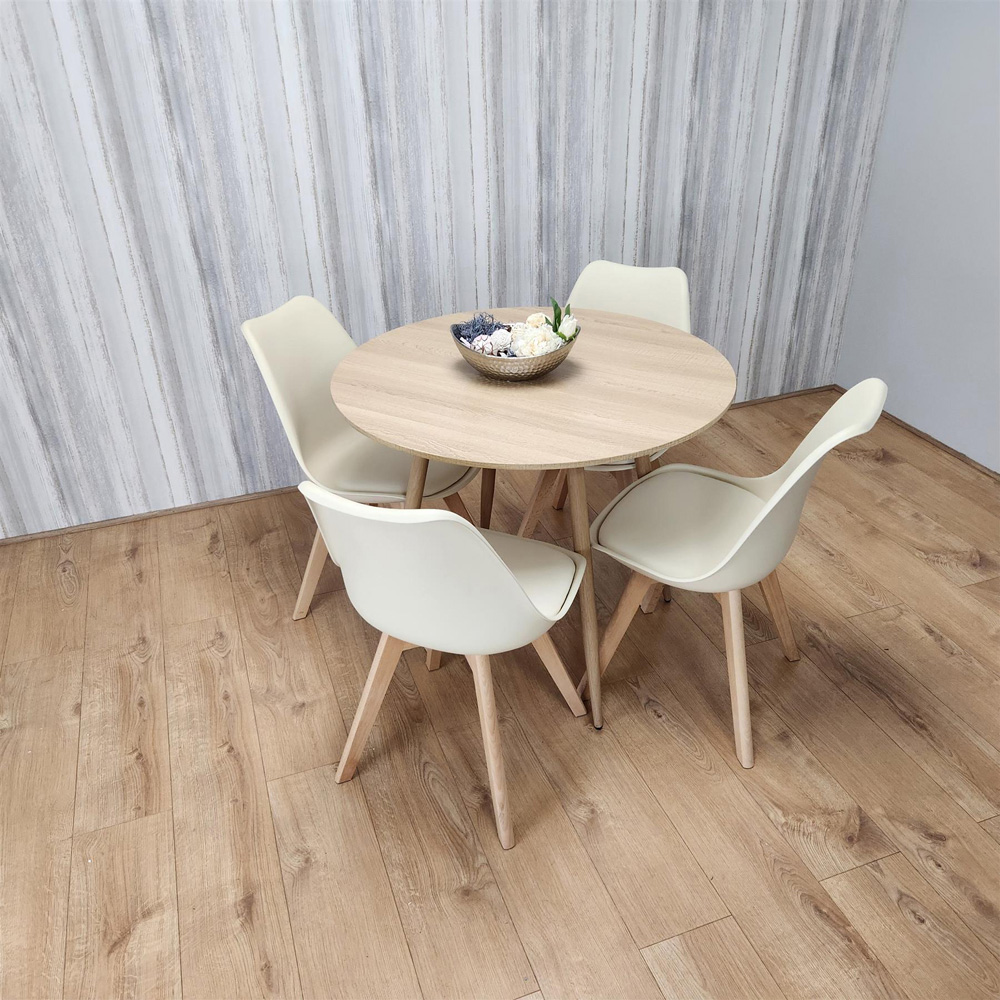 Kosy Koala 4 Seater 4 Seater Faux Leather Round Dining Set Wood Effect and Cream Image 5