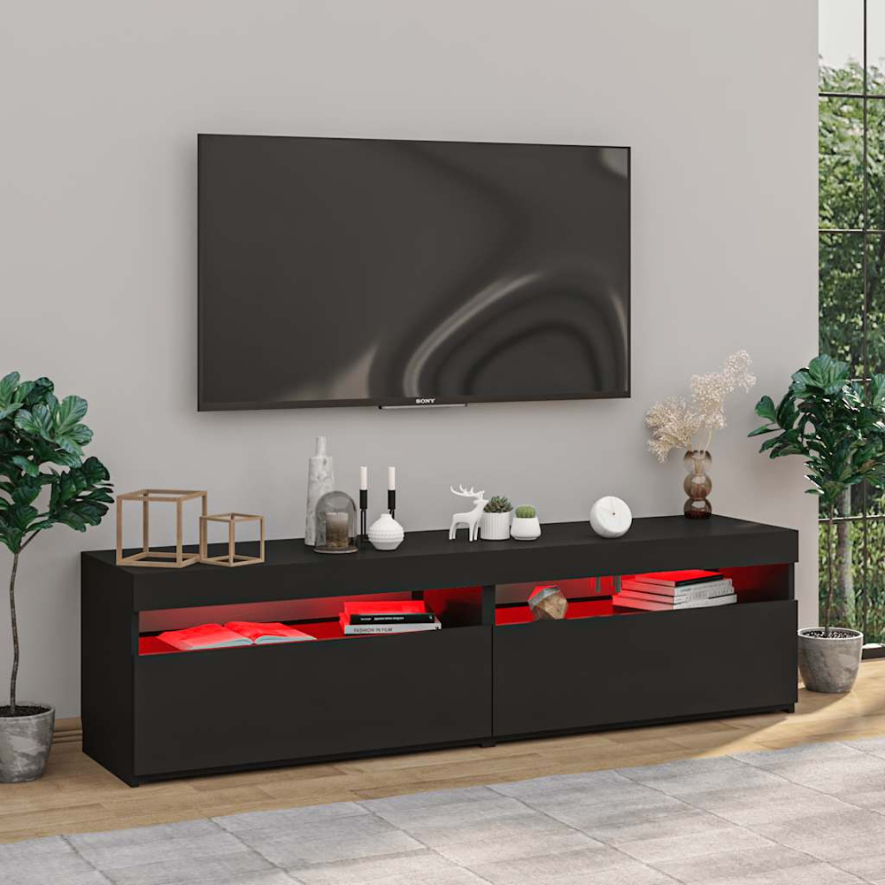 vidaXL Single Door Single Shelf Black LED TV Cabinet Set of 2 Image 9