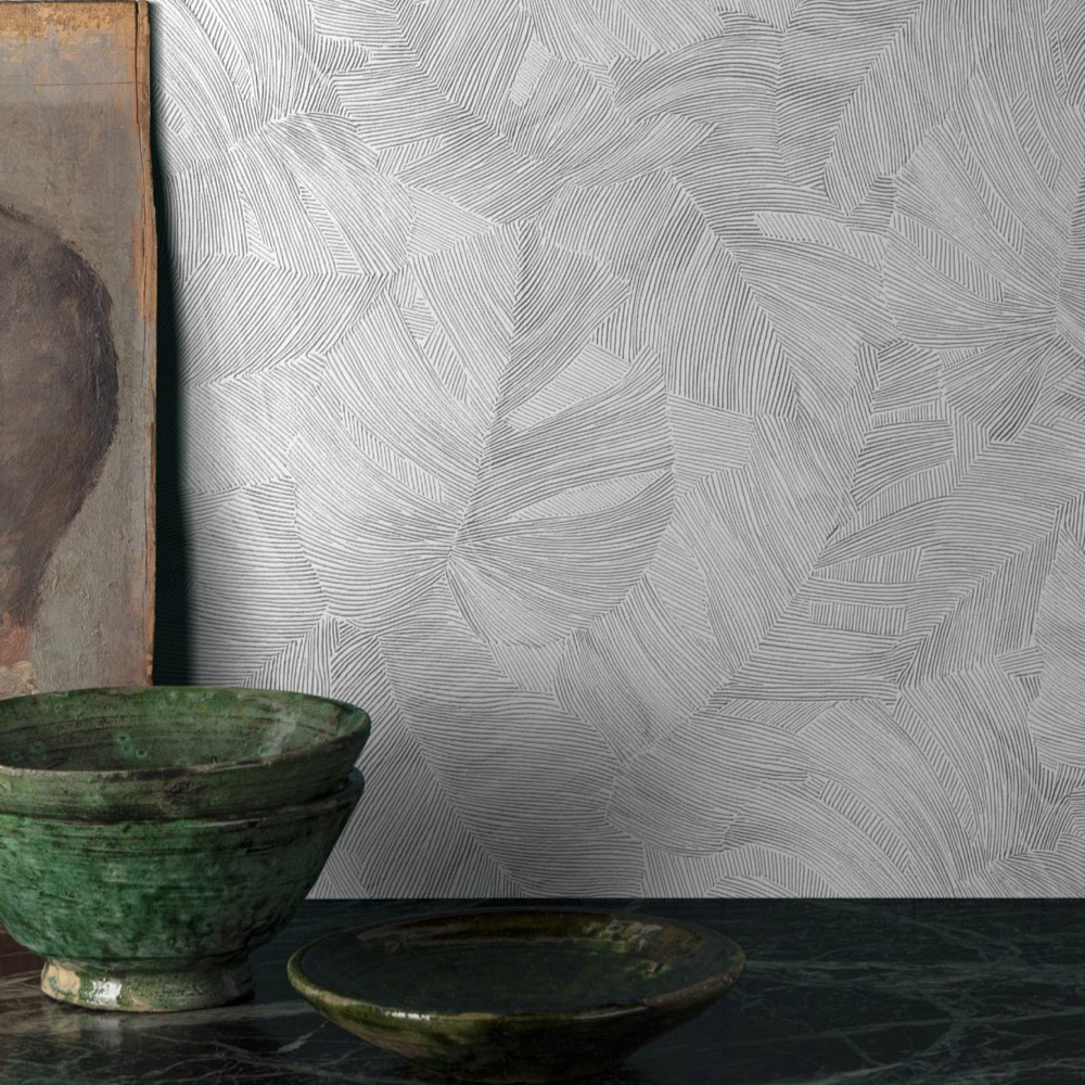Grandeco Vanavara Leaf White Wallpaper Image 2