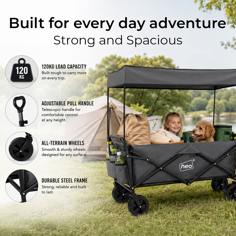 Neo Direct 140L Grey Heavy Duty Folding Garden Trolley Cart with Canopy Image 7