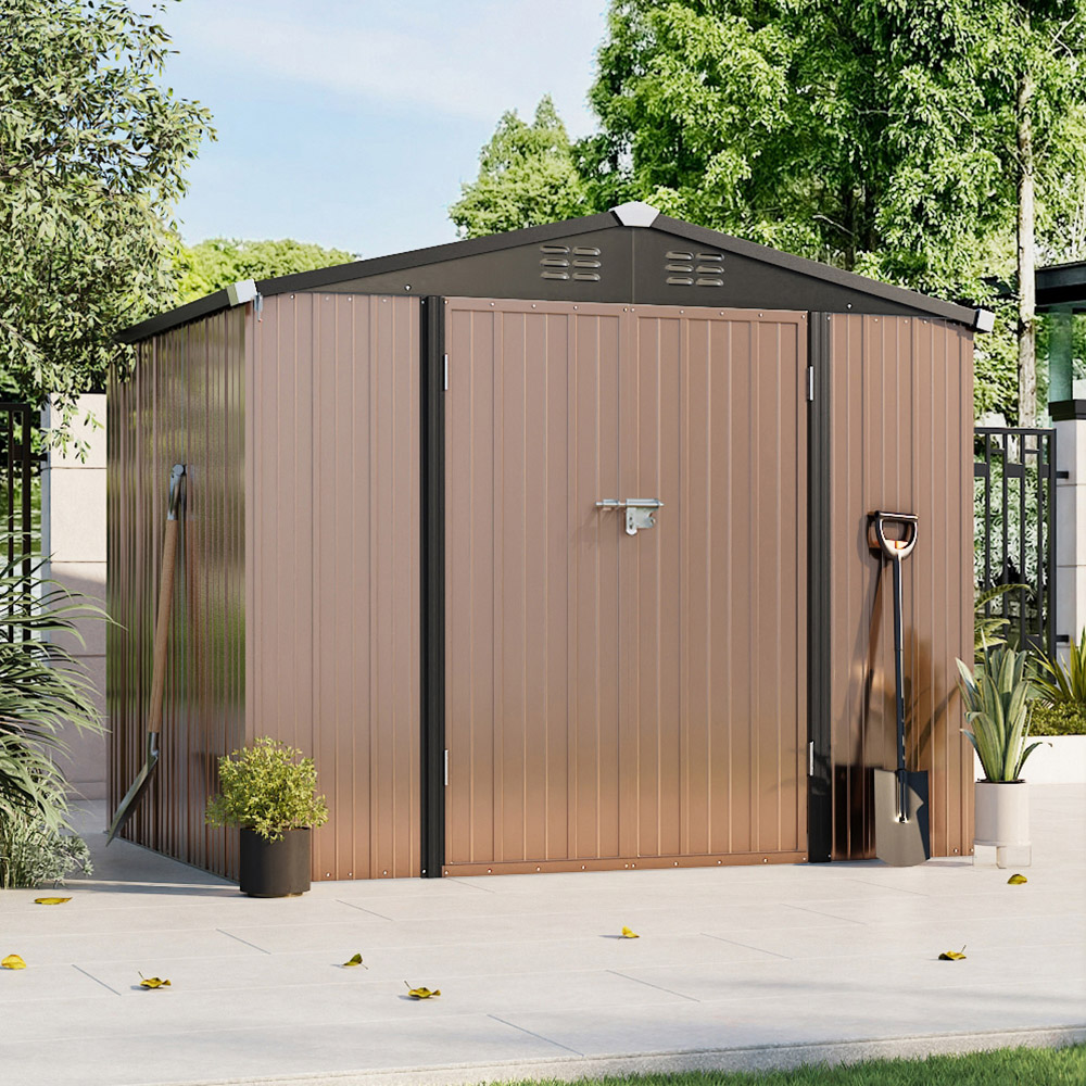 Living and Home 7.4 x 5.9ft Brown Weather Resistant Steel Tool Shed Image 5