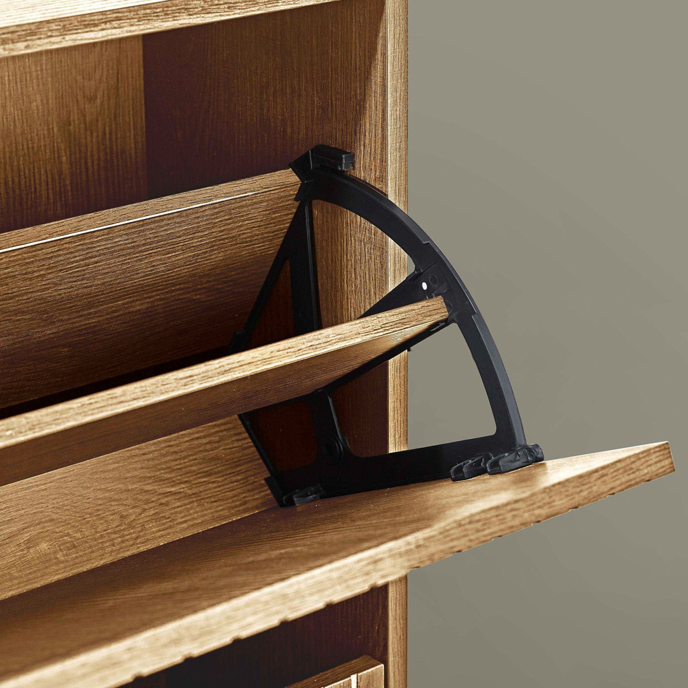 Julian Bowen Sia 2 Flip Down Door Oak Effect Shoe Storage Cabinet Image 6