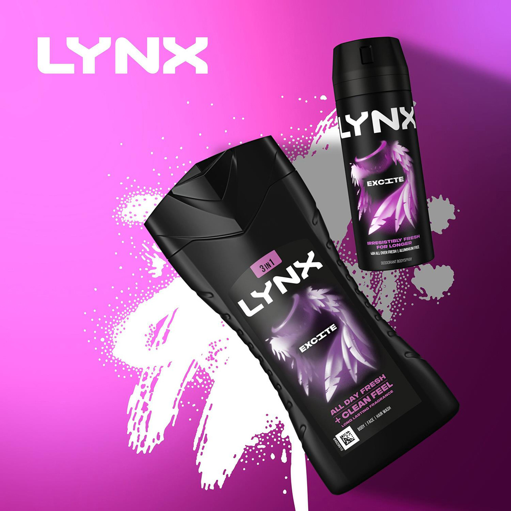 Lynx Excite Coconut and Black Pepper 12H Refreshing Fragrance Men's Shower Gel 225ml 18 Pack Image 2