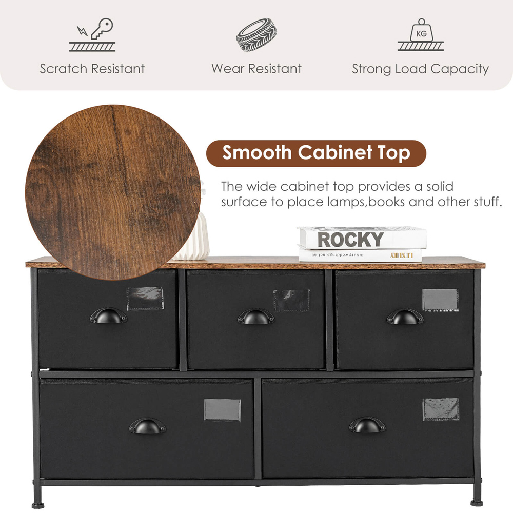 Costway 5 Drawer Black Cabinet with Labels and Removable Fabric Bins Image 7