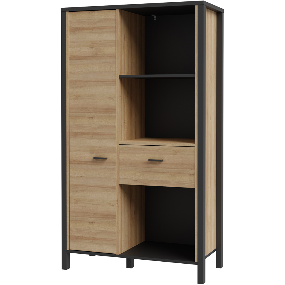 Florence High Rock Single Door Single Drawer Black and Riviera Oak Wide Bookcase Image 4