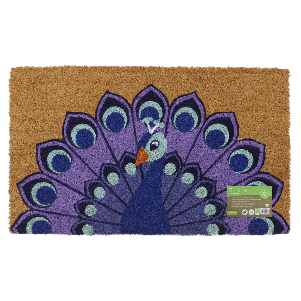 JVL Peacock Latex Coir Door Mat 40 x 70cm Wilko