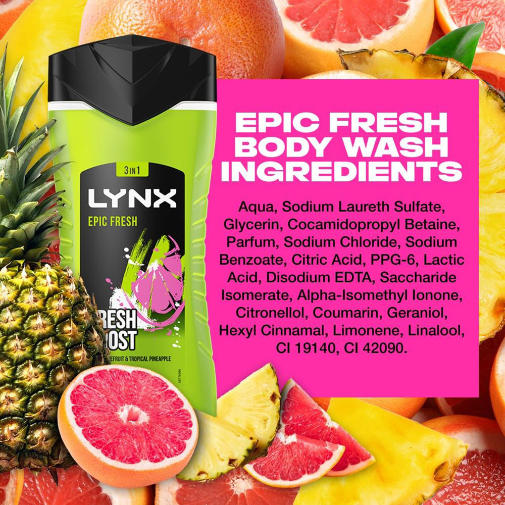 Lynx Epic Fresh Grapefruit and Tropical Pineapple Shower Gel 225ml 6 Pack Image 5