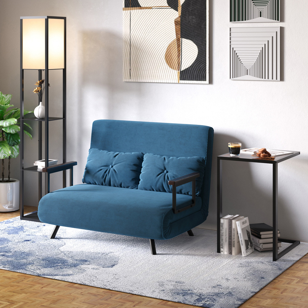 HOMCOM 2 Seater Navy Blue Velvet Feel Fabric Convertible Sofa Bed Image 3