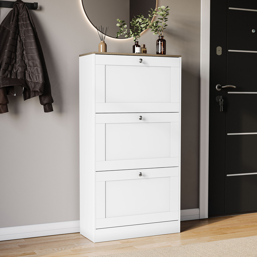 VIDA DESIGNS 3 Drawer White and Oak Effect Shoe Cabinet Image 5