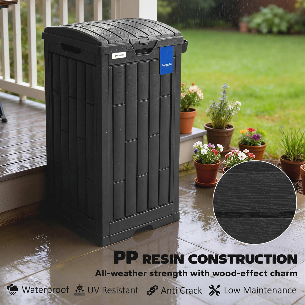 Outsunny Black Outdoor Bin with Dual Lid 110L Image 7
