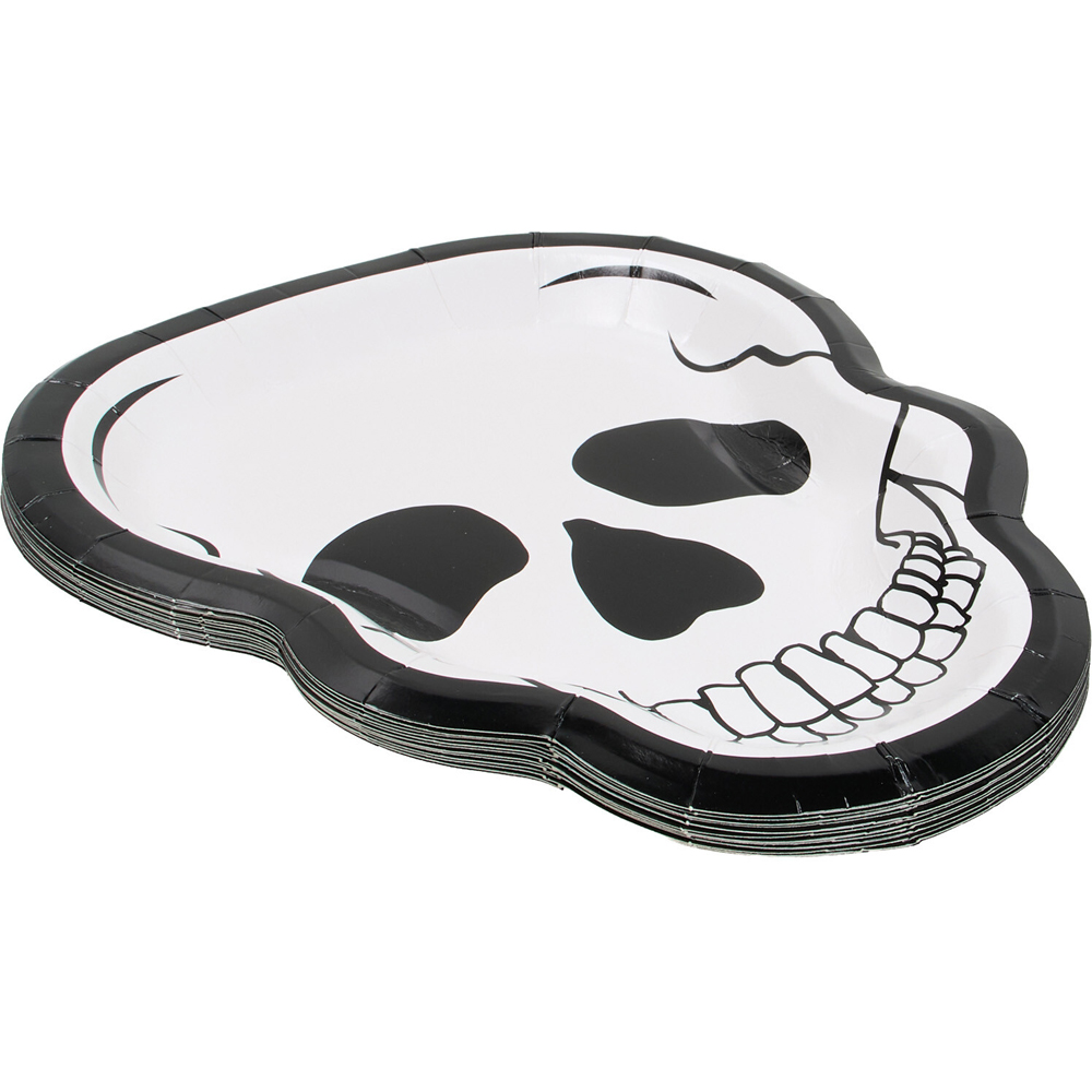 Pack of 10 Skull Paper Plates Monochrome Image 3