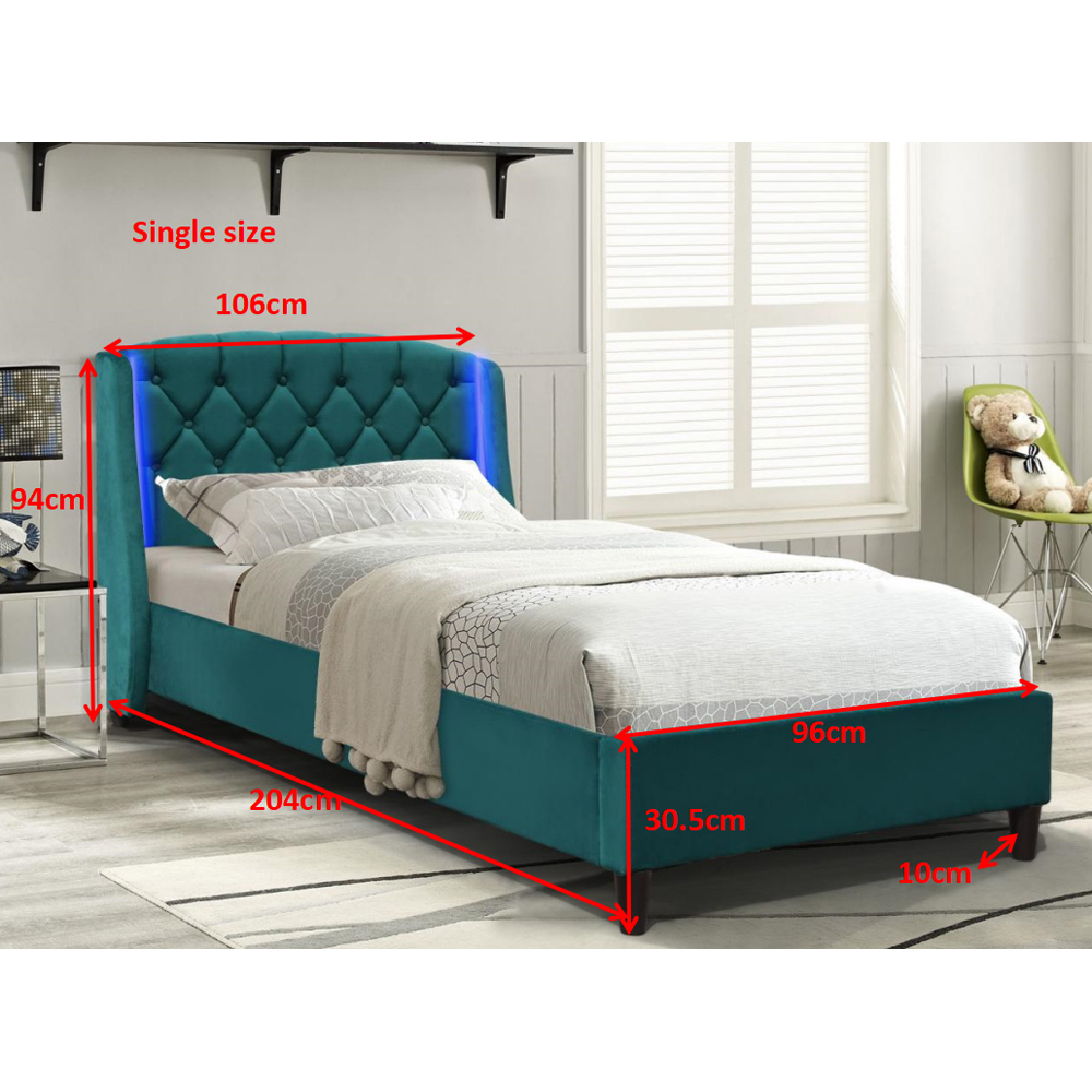 Comfy Living Single Grey Fabric Bed Frame with LED Headboard Image 3
