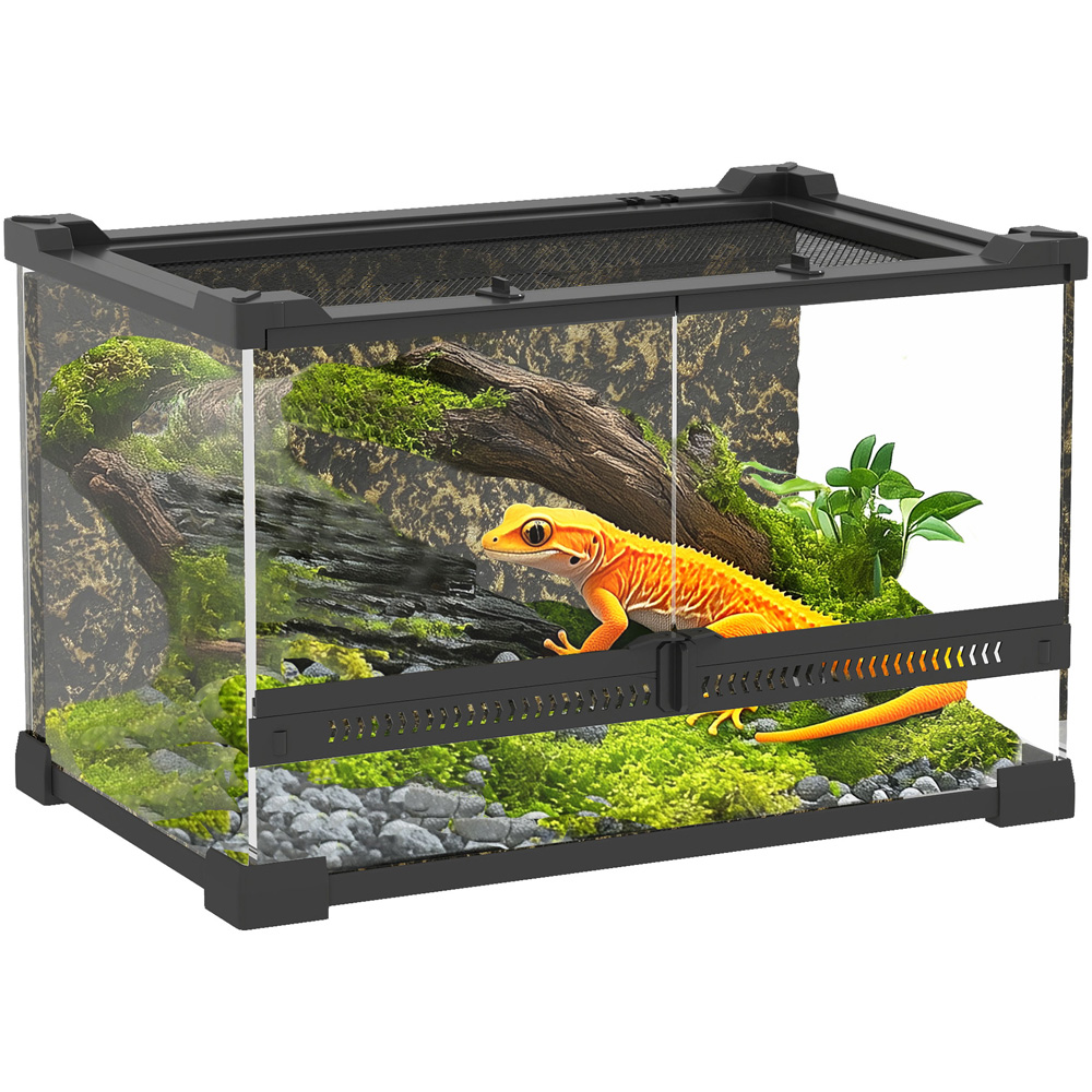 PawHut Black Stone Background Glass Reptile Terrarium 10L Image 1