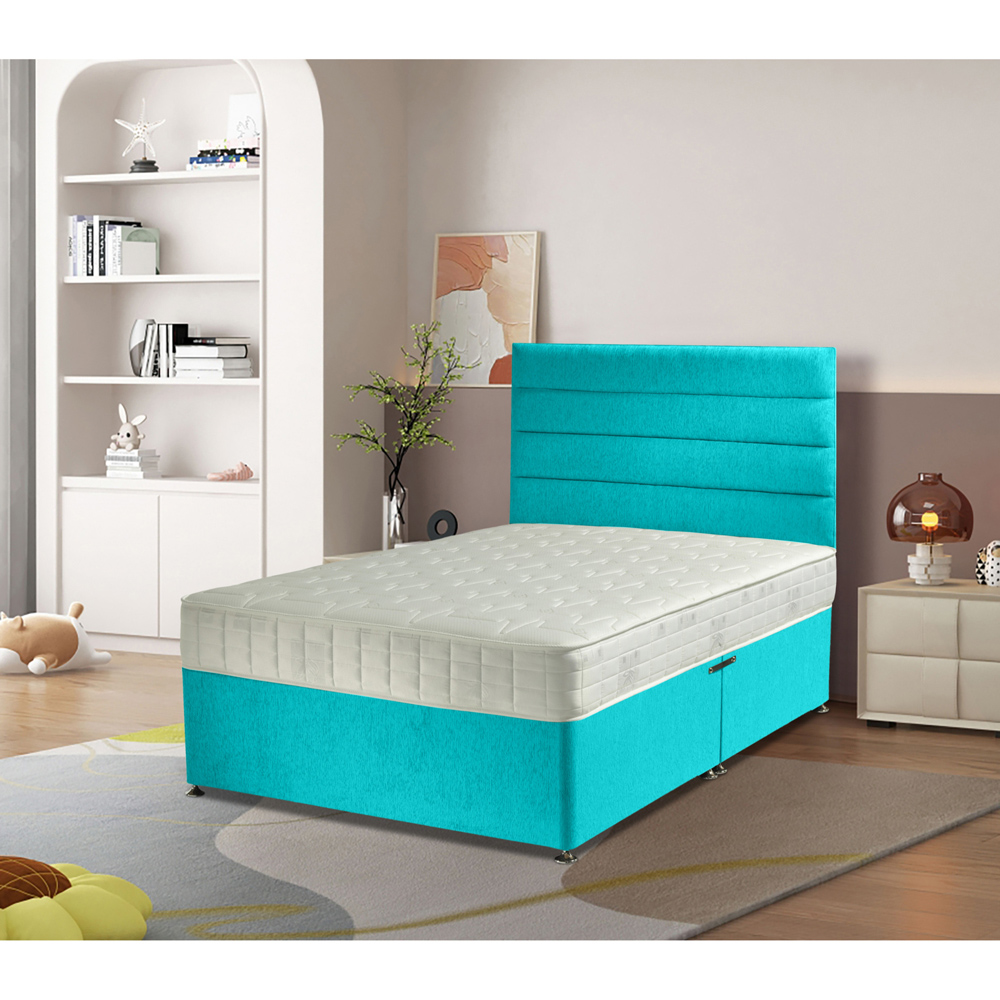 Eleganza Home Dozer Super King Size Teal Plush Velvet Divan Bed with Lined Headboard Image 2