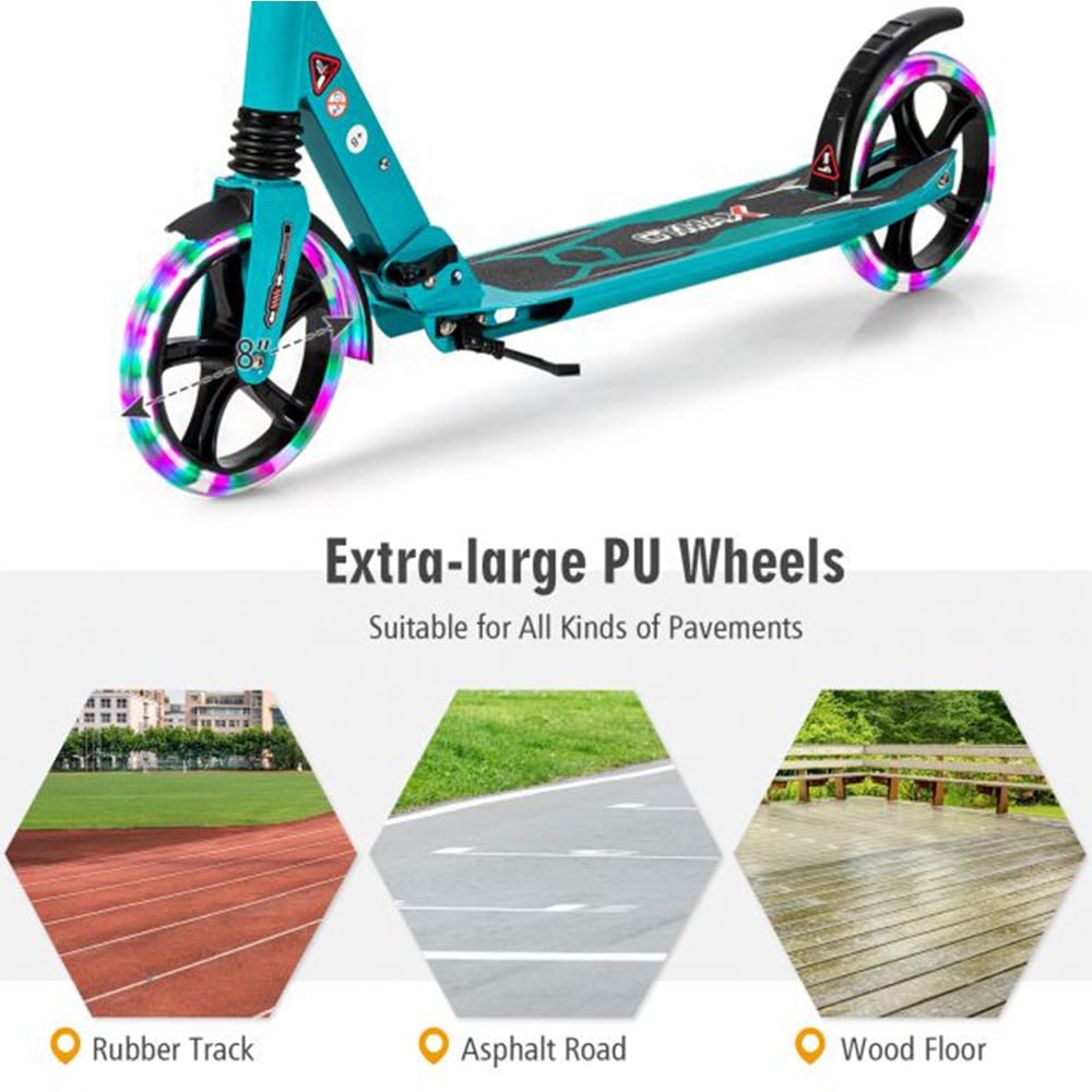 Costway Turquoise Folding Kick Scooter with Large Wheels Image 3