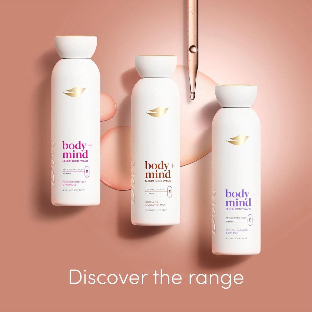Dove Body+Mind Jojoba Oil and Coconut Milk Vitamin E Serum Body Wash 350ml 6 Pack Image 3
