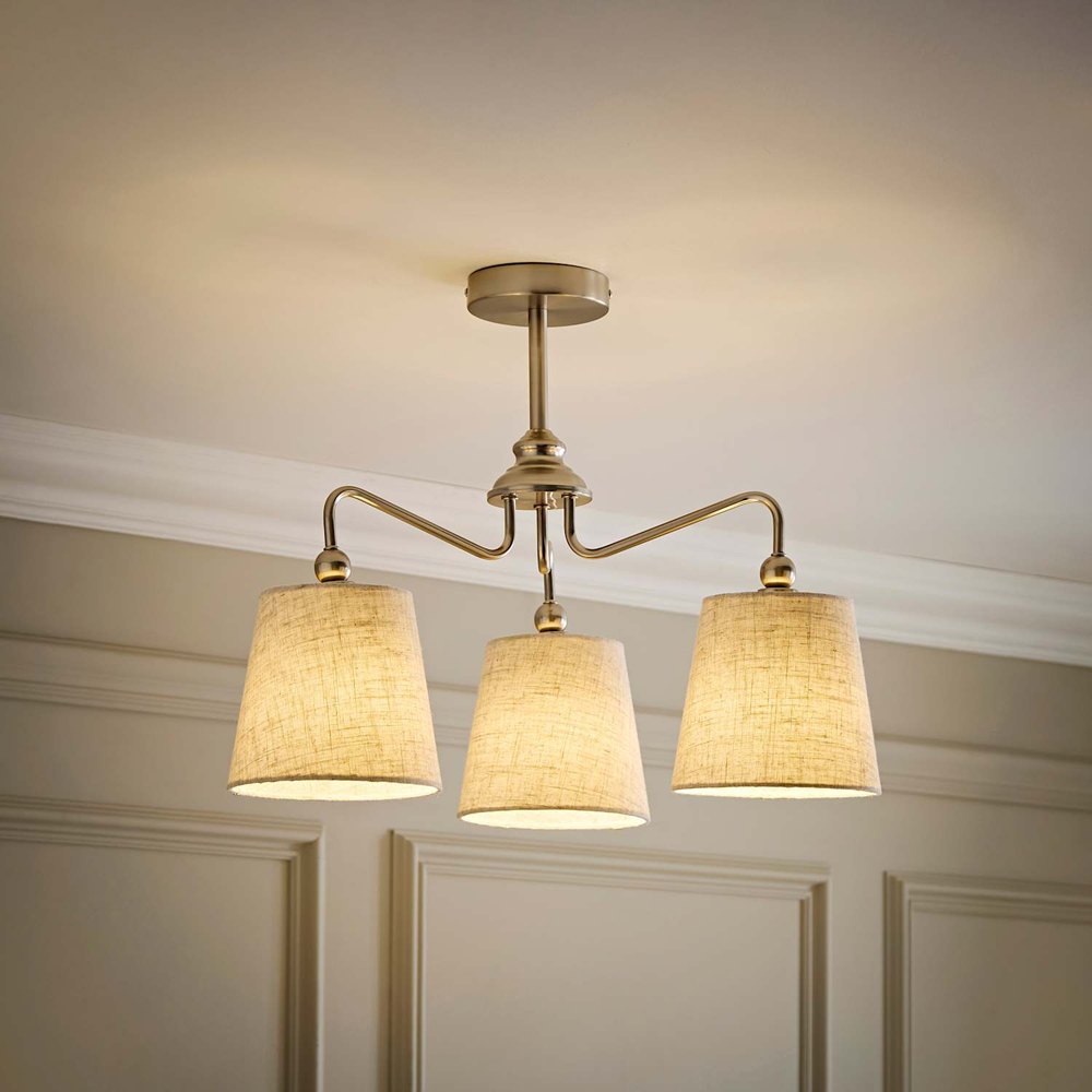 ValueLights Maggie Brushed Chrome 3-Arm Chandelier Ceiling Light with Tapered Shade and Bulb Image 6