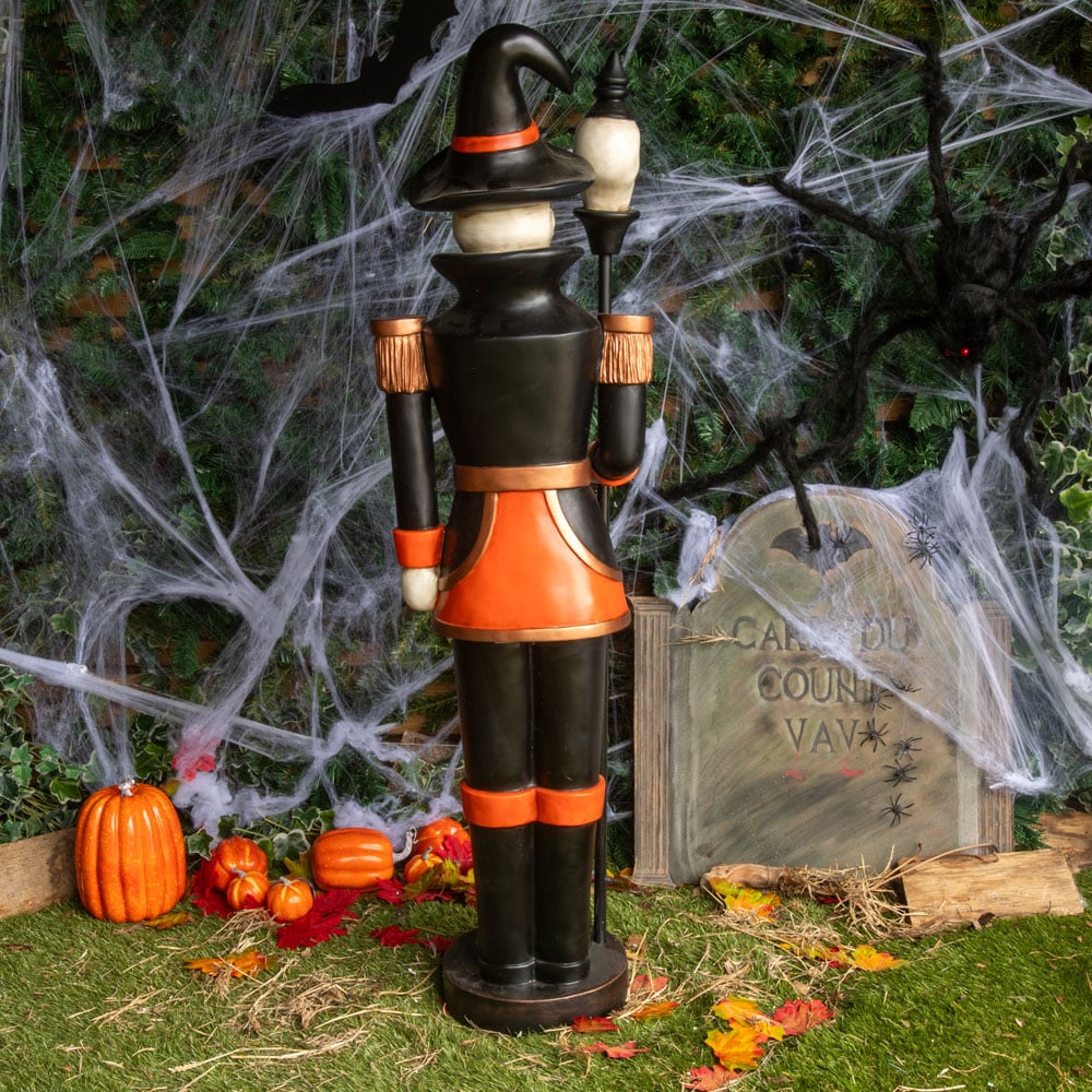 Orange and Black Skeleton Nutcracker with Skull Staff Halloween Decoration 4ft Image 8