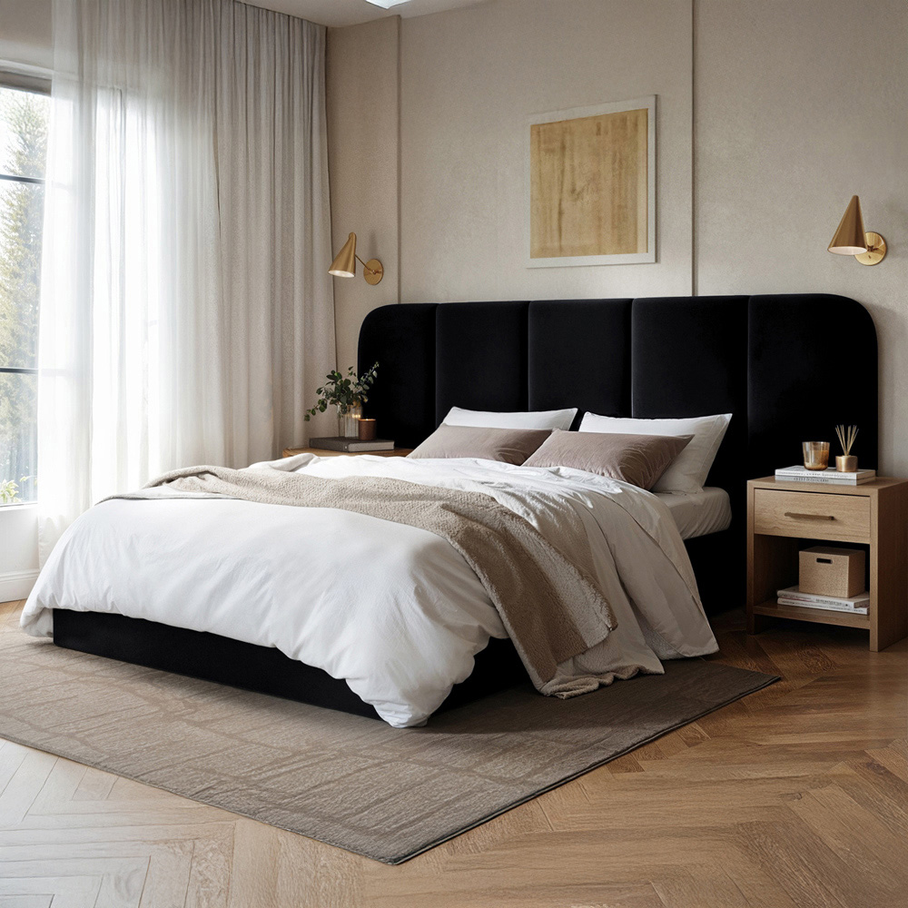 Solace+Co Sienna Double Black Velvet Ottoman Storage Bed Image 1